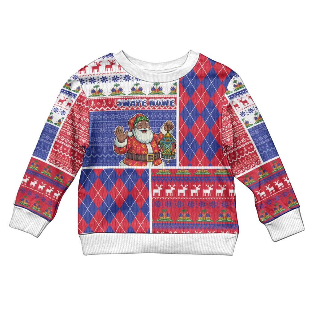 Haiti Christmas Kid Ugly Christmas Sweater Santa With Fanal Haitian Patchwork Style - Wonder Print Shop