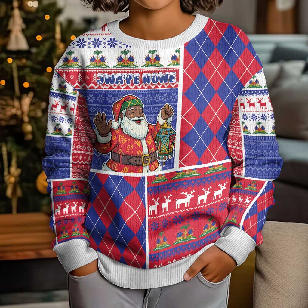 Haiti Christmas Kid Ugly Christmas Sweater Santa With Fanal Haitian Patchwork Style - Wonder Print Shop