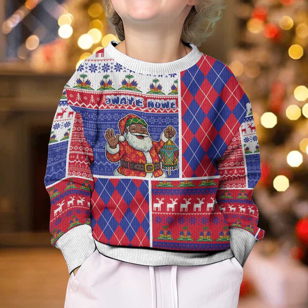 Haiti Christmas Kid Ugly Christmas Sweater Santa With Fanal Haitian Patchwork Style - Wonder Print Shop