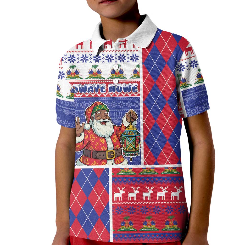 Haiti Christmas Kid Polo Shirt Santa With Fanal Haitian Patchwork Style - Wonder Print Shop