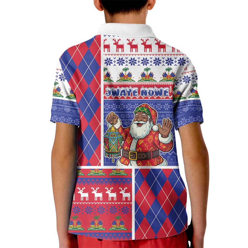 Haiti Christmas Kid Polo Shirt Santa With Fanal Haitian Patchwork Style - Wonder Print Shop