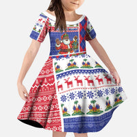 Haiti Christmas Kid Short Sleeve Dress Santa With Fanal Haitian Patchwork Style - Wonder Print Shop