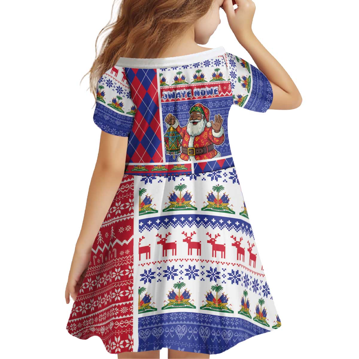 Haiti Christmas Kid Short Sleeve Dress Santa With Fanal Haitian Patchwork Style - Wonder Print Shop