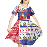 Haiti Christmas Kid Short Sleeve Dress Santa With Fanal Haitian Patchwork Style - Wonder Print Shop