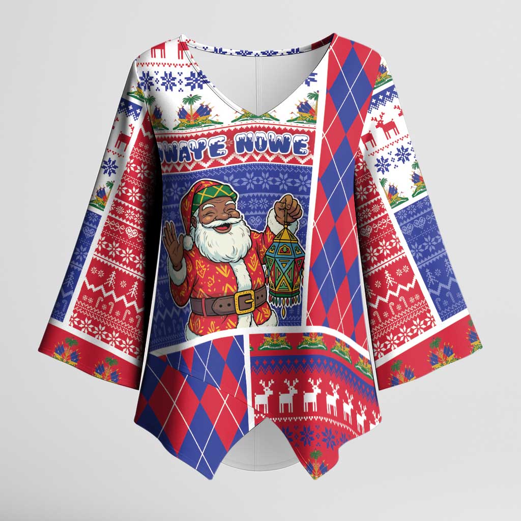 Haiti Christmas Kimono Sleeve Blouse Santa With Fanal Haitian Patchwork Style - Wonder Print Shop
