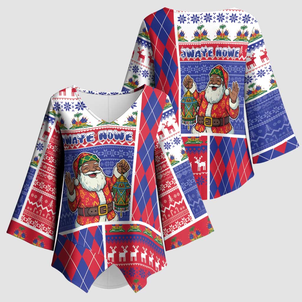 Haiti Christmas Kimono Sleeve Blouse Santa With Fanal Haitian Patchwork Style - Wonder Print Shop