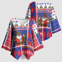 Haiti Christmas Kimono Sleeve Blouse Santa With Fanal Haitian Patchwork Style - Wonder Print Shop