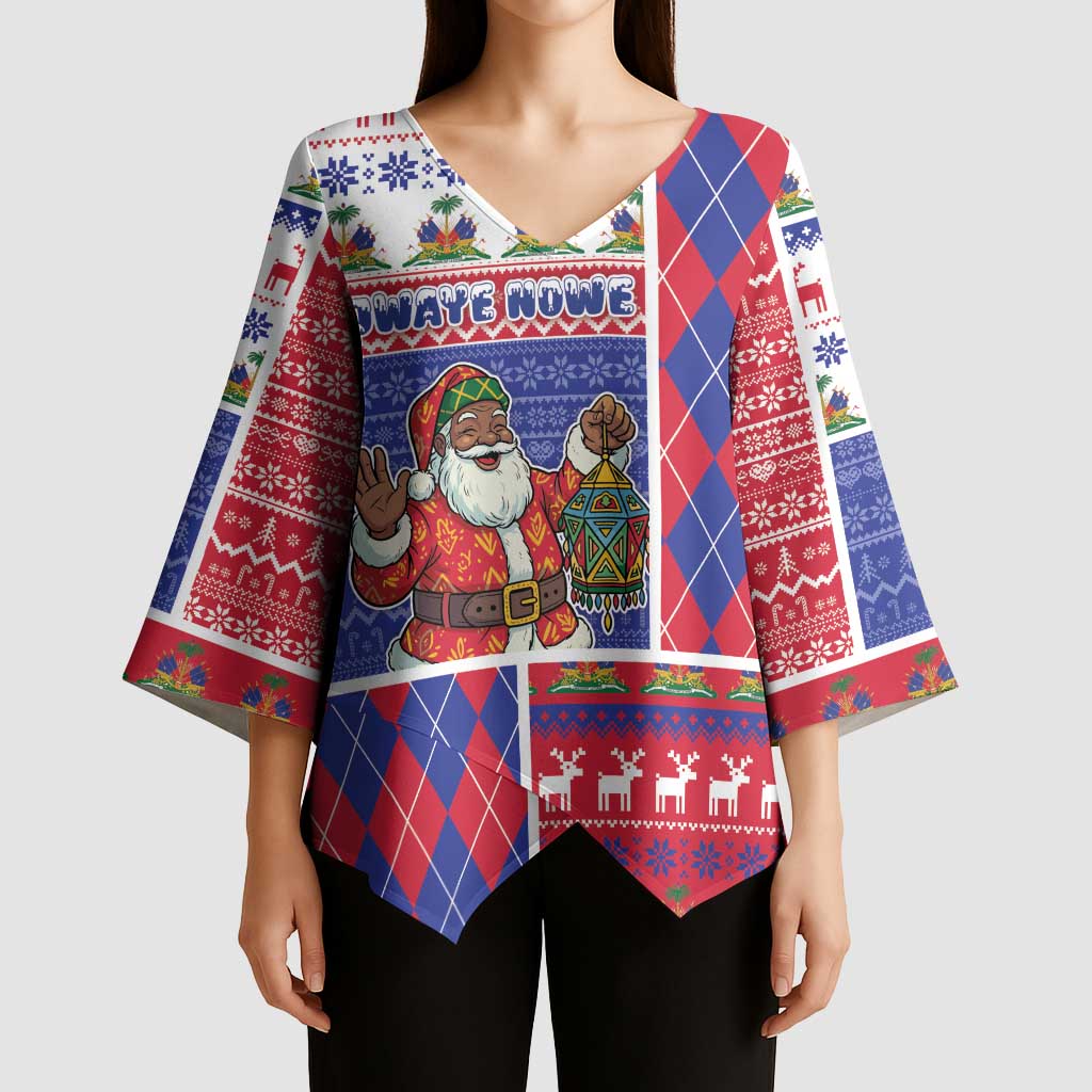 Haiti Christmas Kimono Sleeve Blouse Santa With Fanal Haitian Patchwork Style - Wonder Print Shop