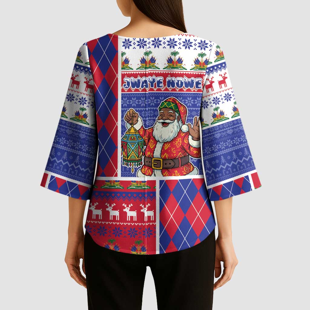 Haiti Christmas Kimono Sleeve Blouse Santa With Fanal Haitian Patchwork Style - Wonder Print Shop