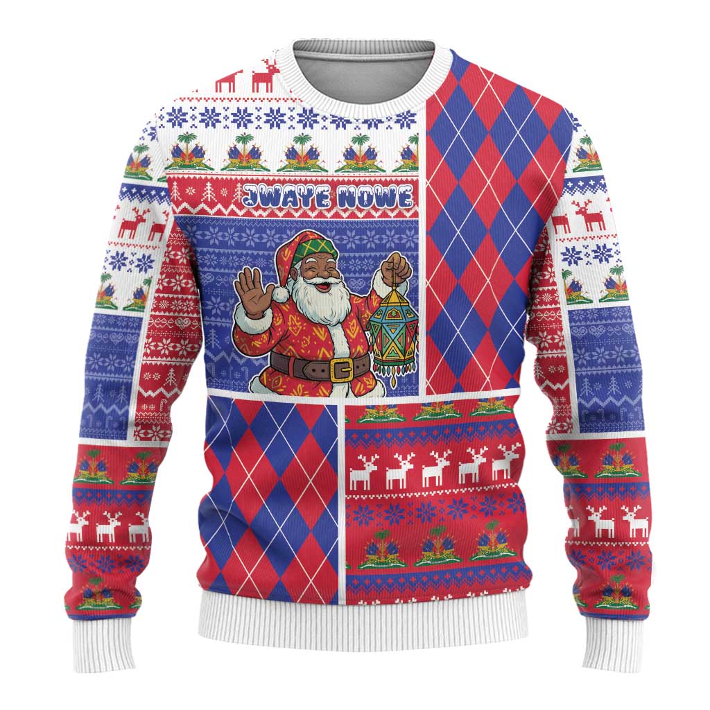 Haiti Christmas Ugly Christmas Sweater Santa With Fanal Haitian Patchwork Style - Wonder Print Shop