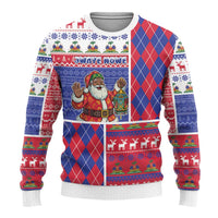 Haiti Christmas Ugly Christmas Sweater Santa With Fanal Haitian Patchwork Style - Wonder Print Shop