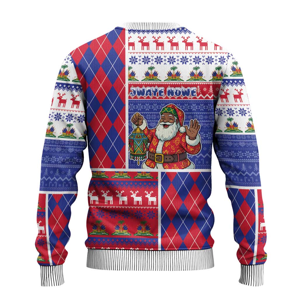 Haiti Christmas Ugly Christmas Sweater Santa With Fanal Haitian Patchwork Style - Wonder Print Shop