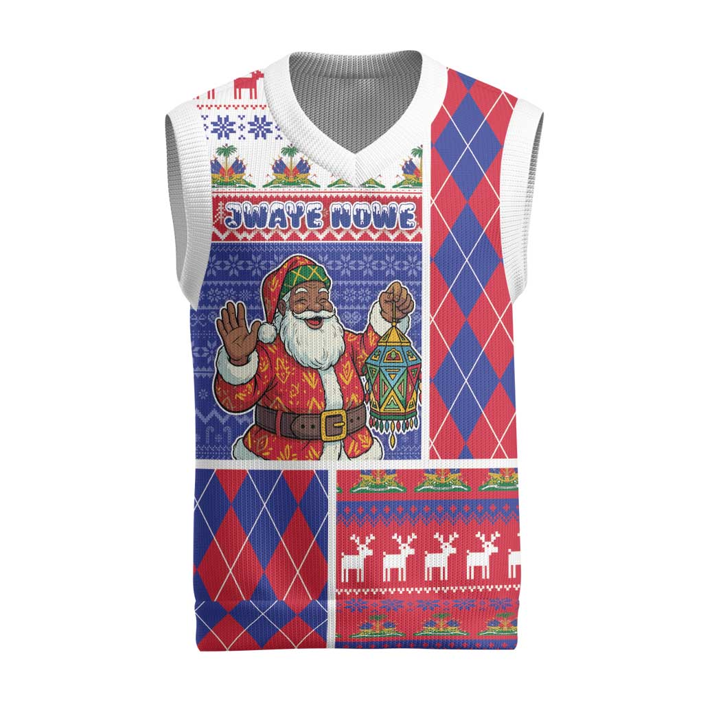 Haiti Christmas Knitted V-Neck Vest Santa With Fanal Haitian Patchwork Style - Wonder Print Shop