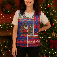 Haiti Christmas Knitted V-Neck Vest Santa With Fanal Haitian Patchwork Style - Wonder Print Shop