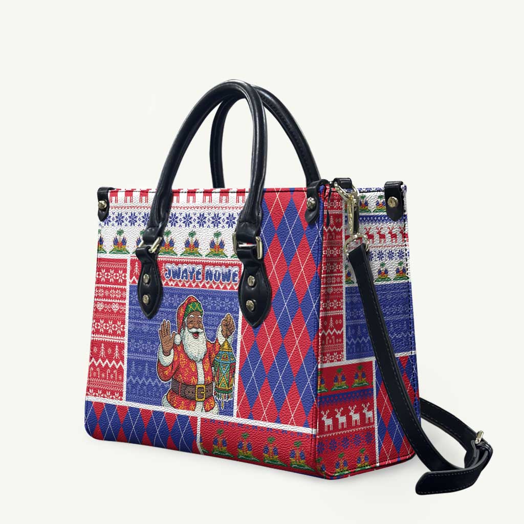 Haiti Christmas Leather Bag Santa With Fanal Haitian Patchwork Style - Wonder Print Shop