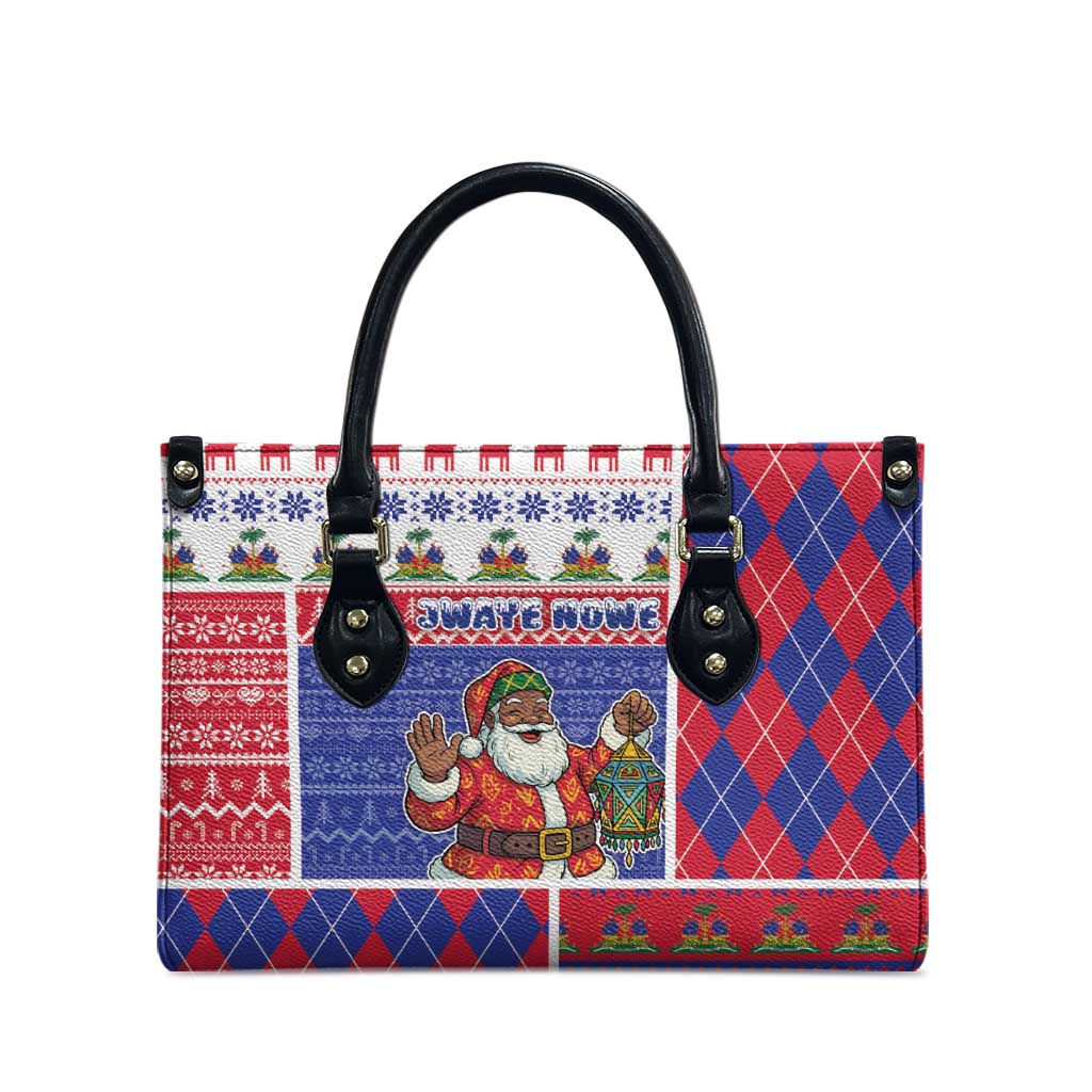 Haiti Christmas Leather Bag Santa With Fanal Haitian Patchwork Style - Wonder Print Shop