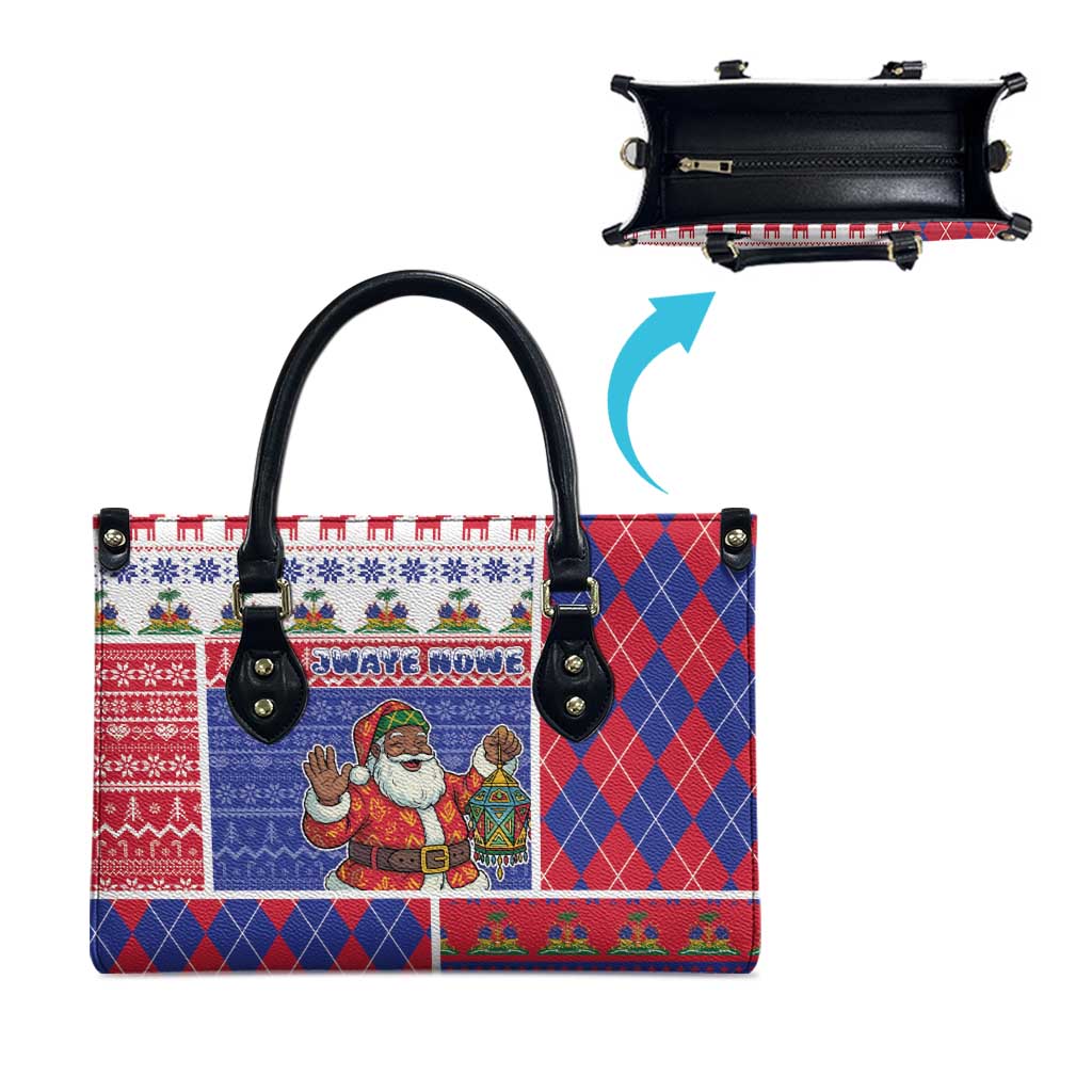 Haiti Christmas Leather Bag Santa With Fanal Haitian Patchwork Style - Wonder Print Shop