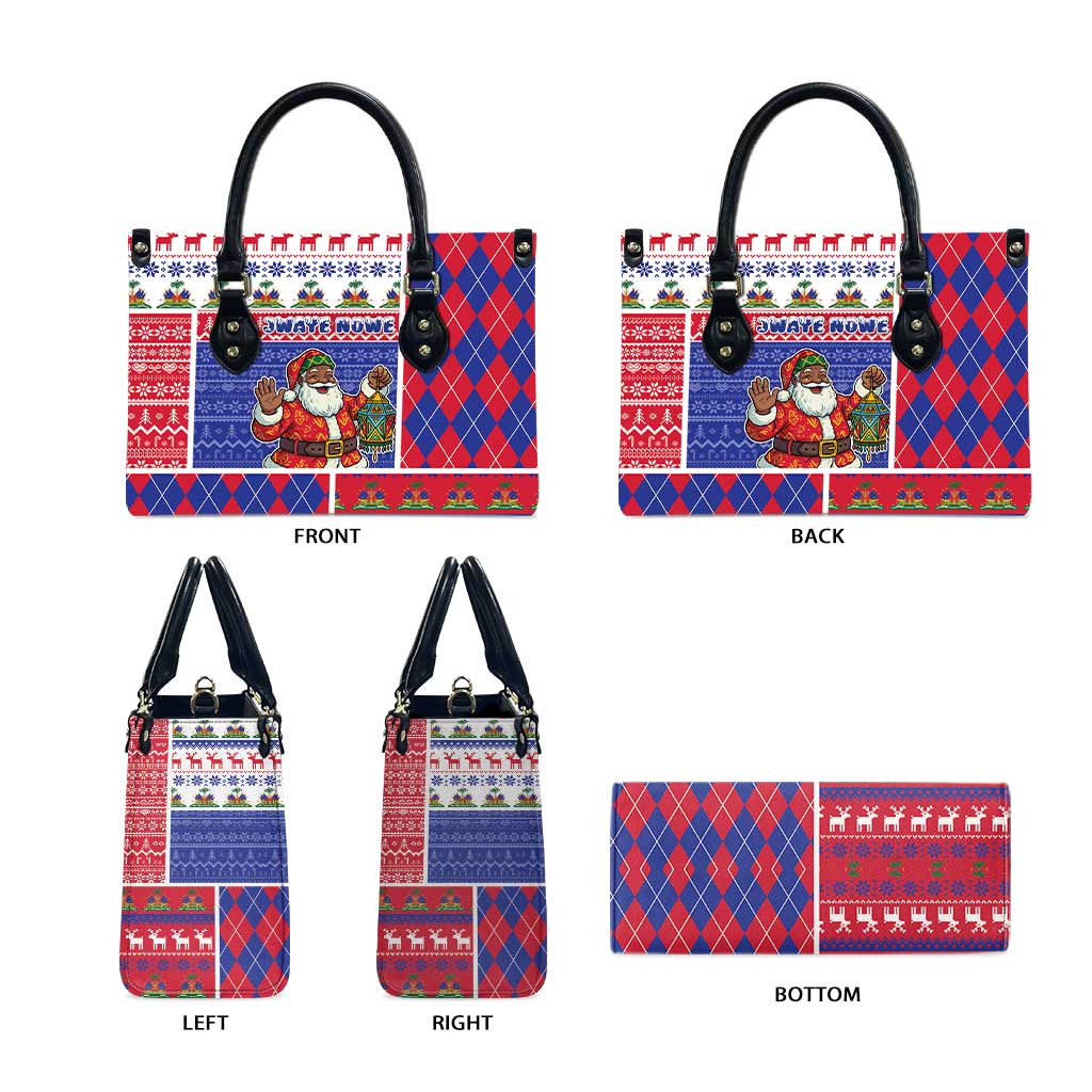 Haiti Christmas Leather Bag Santa With Fanal Haitian Patchwork Style - Wonder Print Shop