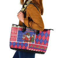 Haiti Christmas Leather Tote Bag Santa With Fanal Haitian Patchwork Style - Wonder Print Shop