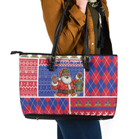 Haiti Christmas Leather Tote Bag Santa With Fanal Haitian Patchwork Style - Wonder Print Shop