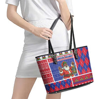 Haiti Christmas Leather Tote Bag Santa With Fanal Haitian Patchwork Style - Wonder Print Shop