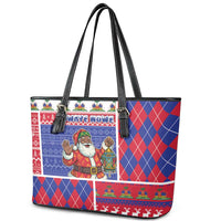 Haiti Christmas Leather Tote Bag Santa With Fanal Haitian Patchwork Style - Wonder Print Shop