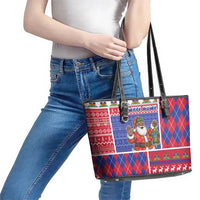 Haiti Christmas Leather Tote Bag Santa With Fanal Haitian Patchwork Style - Wonder Print Shop