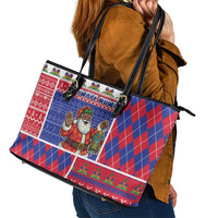 Haiti Christmas Leather Tote Bag Santa With Fanal Haitian Patchwork Style - Wonder Print Shop