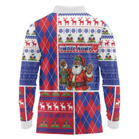 Haiti Christmas Long Sleeve Polo Shirt Santa With Fanal Haitian Patchwork Style - Wonder Print Shop