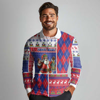 Haiti Christmas Long Sleeve Polo Shirt Santa With Fanal Haitian Patchwork Style - Wonder Print Shop