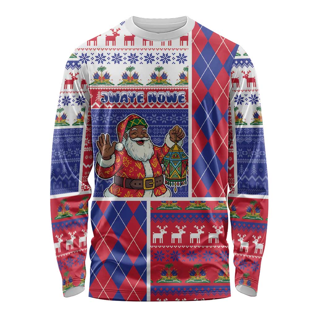 Haiti Christmas Long Sleeve Shirt Santa With Fanal Haitian Patchwork Style - Wonder Print Shop