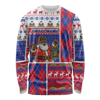 Haiti Christmas Long Sleeve Shirt Santa With Fanal Haitian Patchwork Style - Wonder Print Shop