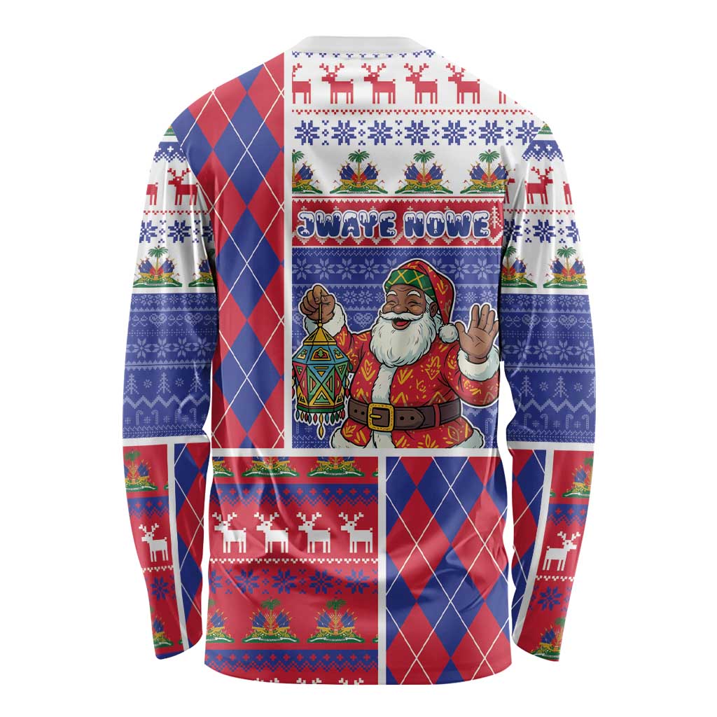 Haiti Christmas Long Sleeve Shirt Santa With Fanal Haitian Patchwork Style - Wonder Print Shop