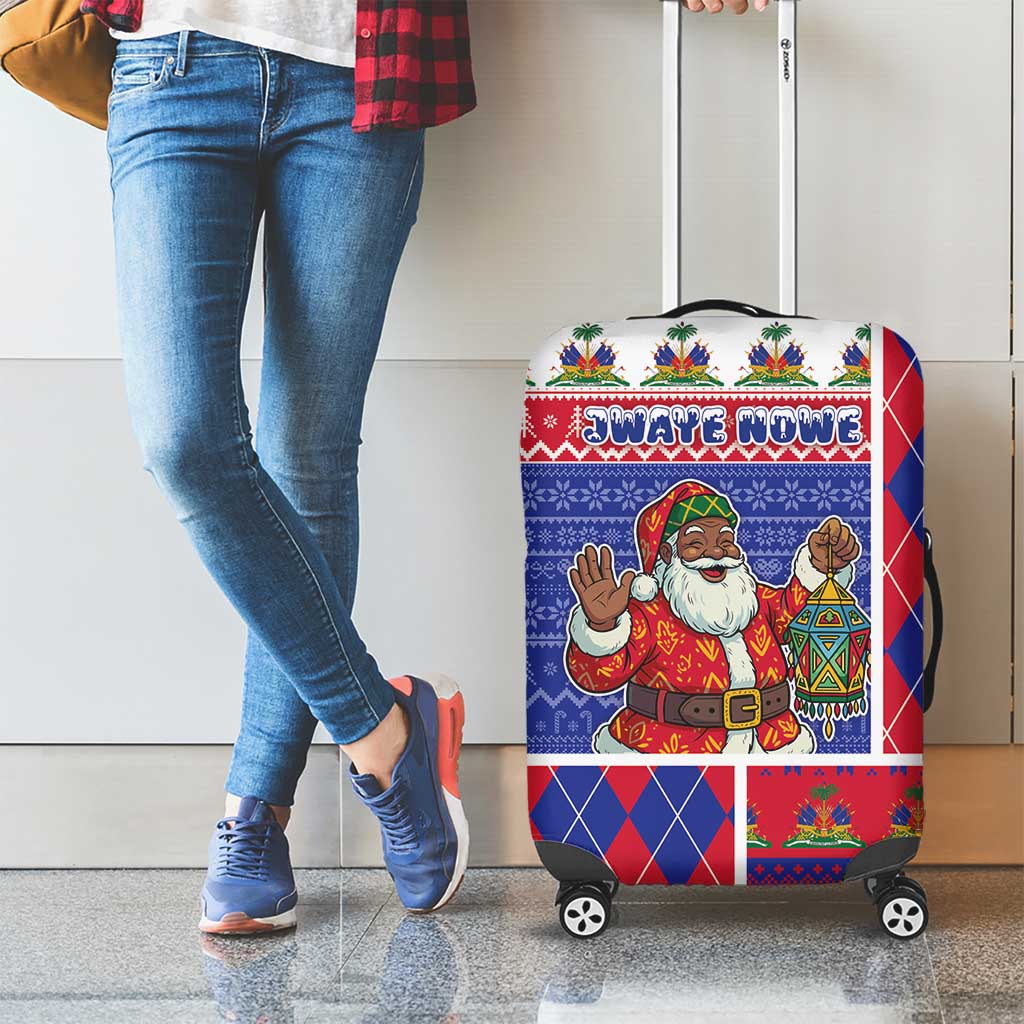 Haiti Christmas Luggage Cover Santa With Fanal Haitian Patchwork Style - Wonder Print Shop