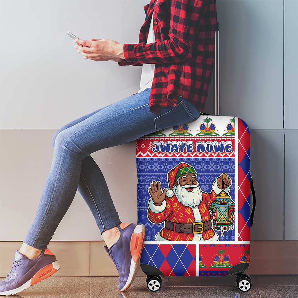Haiti Christmas Luggage Cover Santa With Fanal Haitian Patchwork Style - Wonder Print Shop