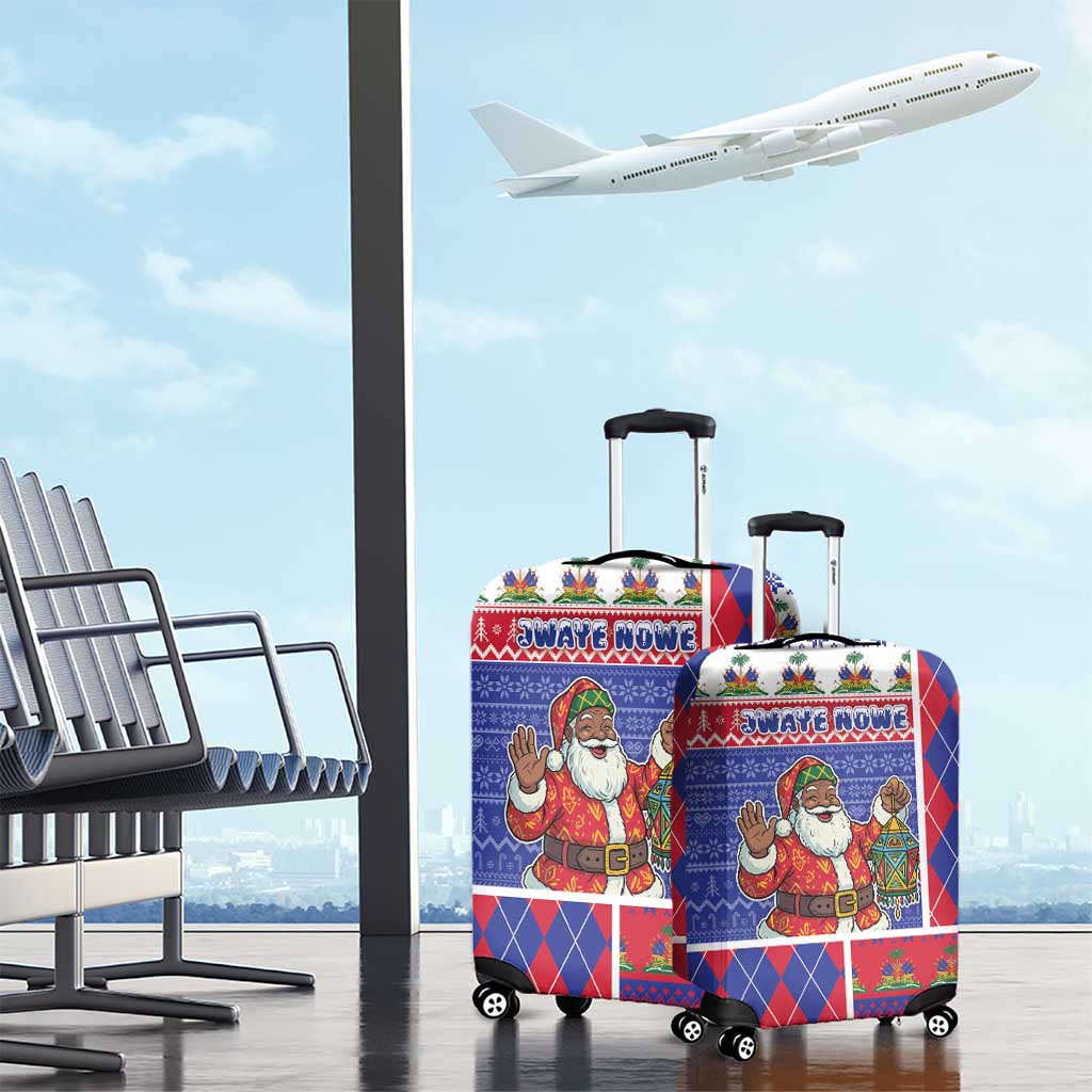 Haiti Christmas Luggage Cover Santa With Fanal Haitian Patchwork Style - Wonder Print Shop