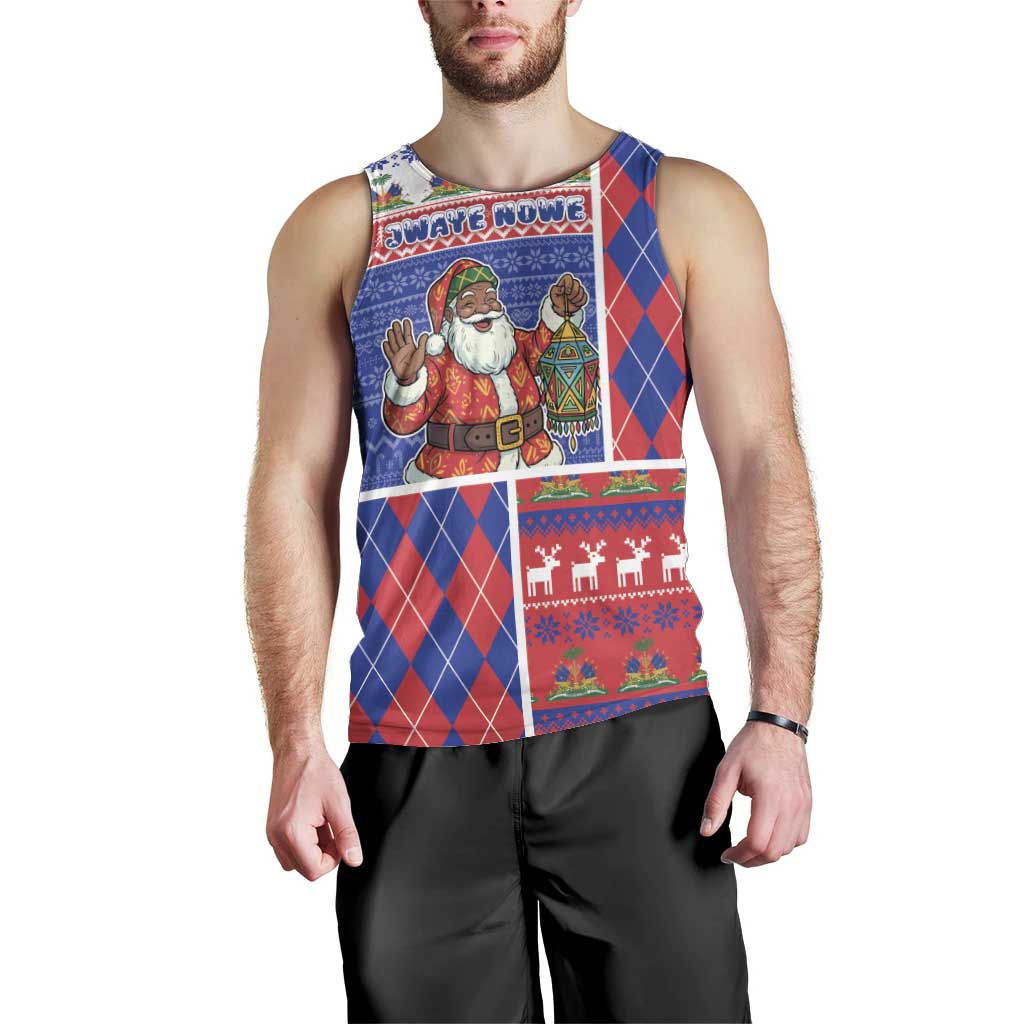 Haiti Christmas Men Tank Top Santa With Fanal Haitian Patchwork Style - Wonder Print Shop
