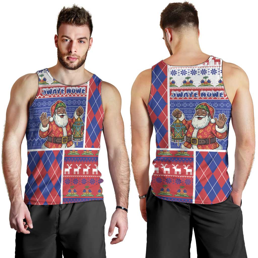 Haiti Christmas Men Tank Top Santa With Fanal Haitian Patchwork Style - Wonder Print Shop