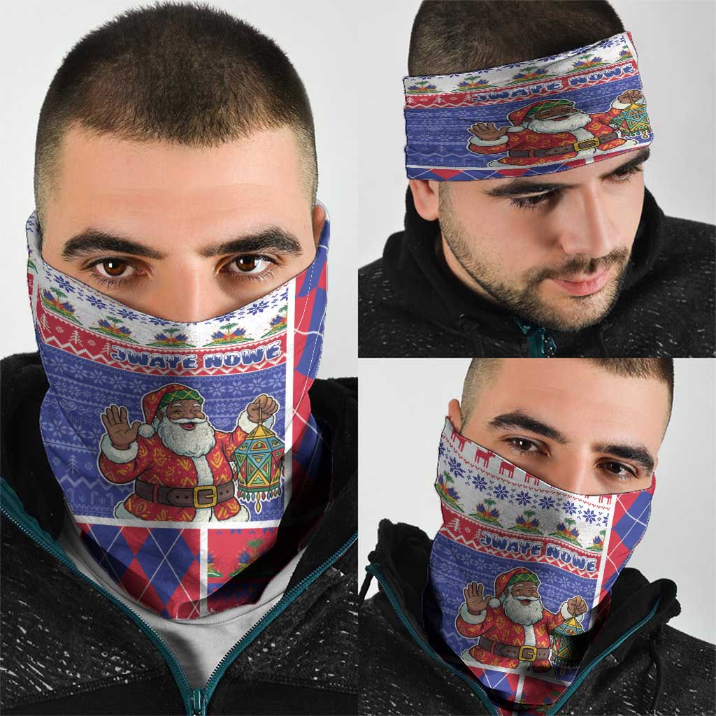 Haiti Christmas Neck Gaiter Santa With Fanal Haitian Patchwork Style - Wonder Print Shop