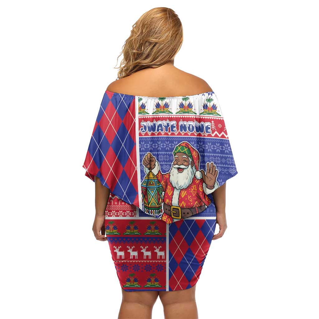 Haiti Christmas Off Shoulder Short Dress Santa With Fanal Haitian Patchwork Style - Wonder Print Shop
