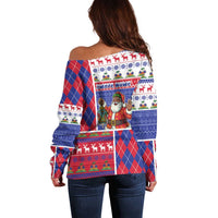 Haiti Christmas Off Shoulder Sweater Santa With Fanal Haitian Patchwork Style - Wonder Print Shop