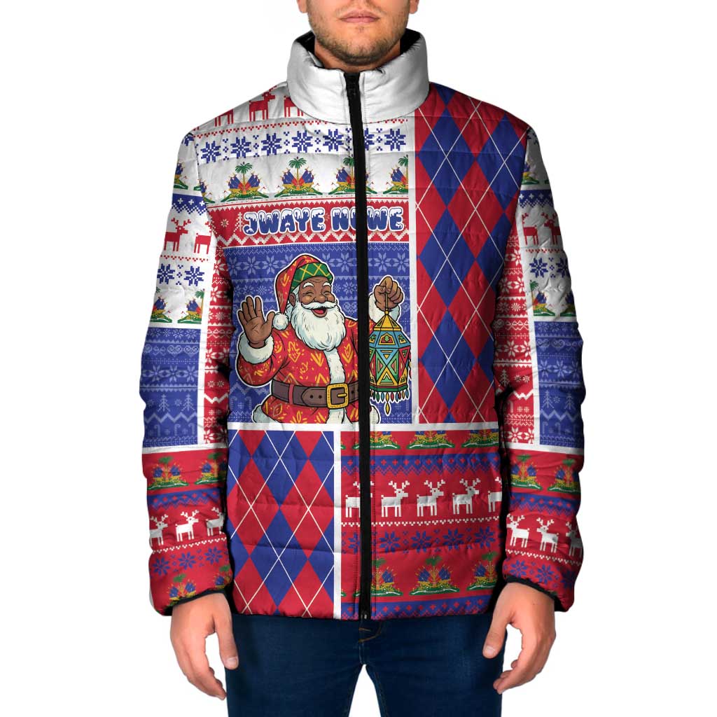 Haiti Christmas Padded Jacket Santa With Fanal Haitian Patchwork Style - Wonder Print Shop