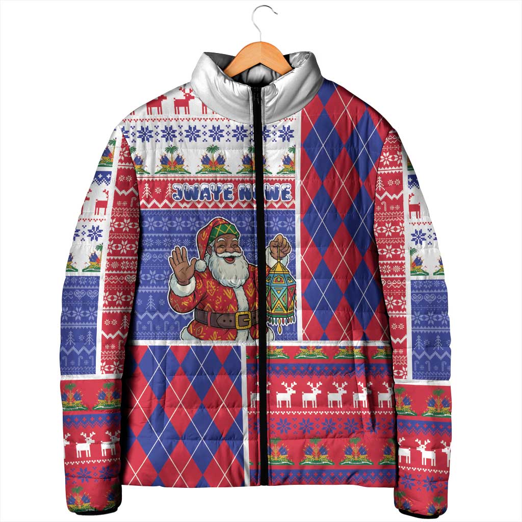 Haiti Christmas Padded Jacket Santa With Fanal Haitian Patchwork Style - Wonder Print Shop