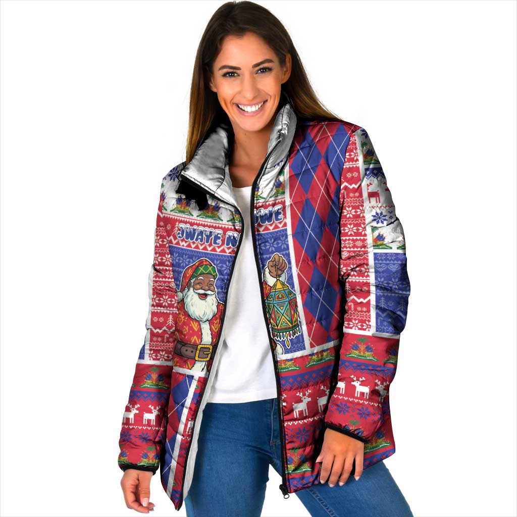 Haiti Christmas Padded Jacket Santa With Fanal Haitian Patchwork Style - Wonder Print Shop