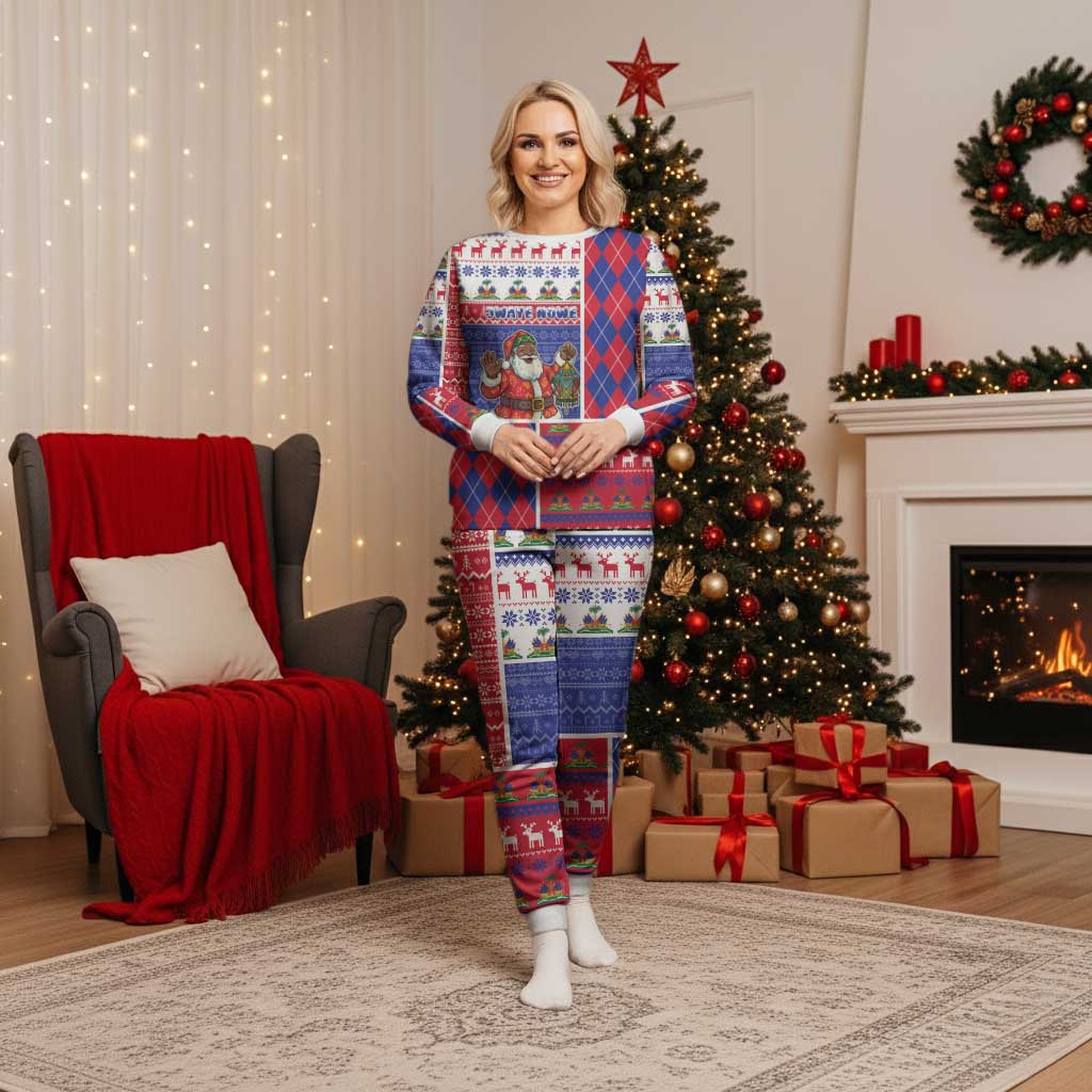 Haiti Christmas Pajama Set Santa With Fanal Haitian Patchwork Style - Wonder Print Shop
