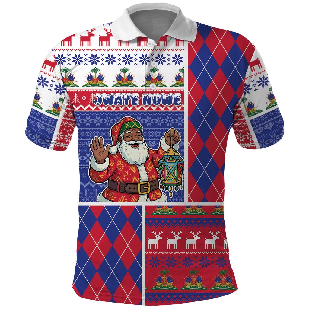 Haiti Christmas Polo Shirt Santa With Fanal Haitian Patchwork Style - Wonder Print Shop