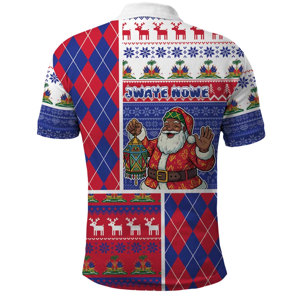 Haiti Christmas Polo Shirt Santa With Fanal Haitian Patchwork Style - Wonder Print Shop