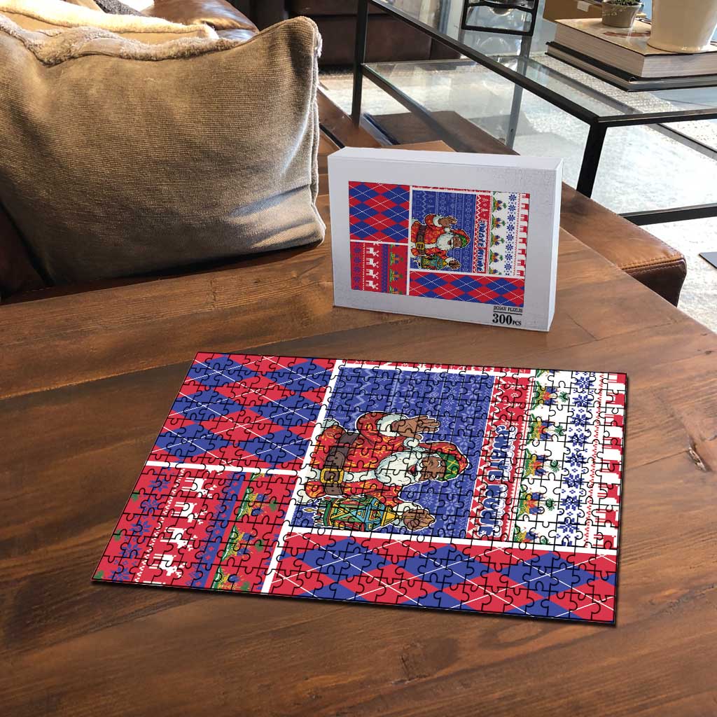 Haiti Christmas Puzzle Santa With Fanal Haitian Patchwork Style - Wonder Print Shop