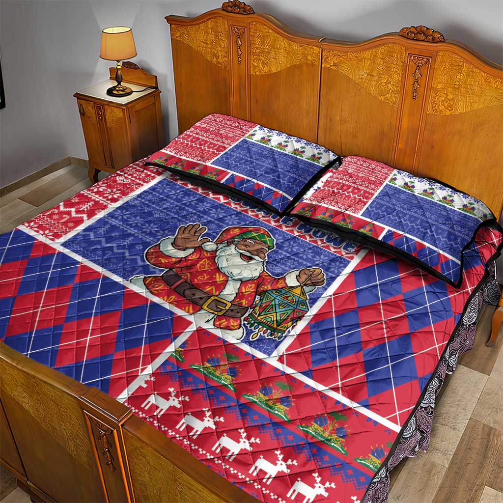 Haiti Christmas Quilt Bed Set Santa With Fanal Haitian Patchwork Style - Wonder Print Shop