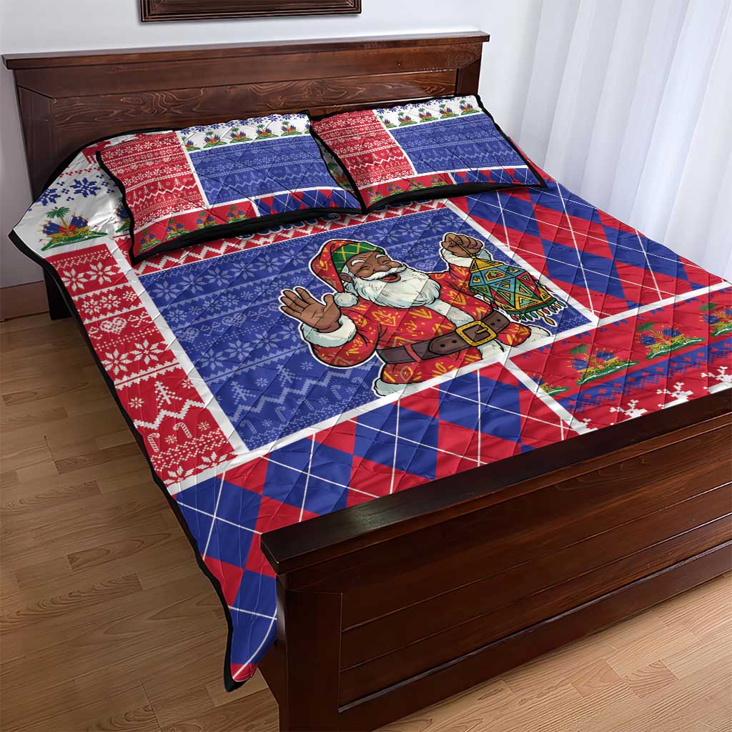 Haiti Christmas Quilt Bed Set Santa With Fanal Haitian Patchwork Style - Wonder Print Shop
